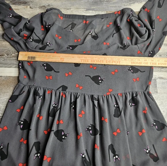 Kiki's Delivery Service X Studio Ghibi Jiji And Bows Gray Dress Size Large 12 - Picture 9 of 12